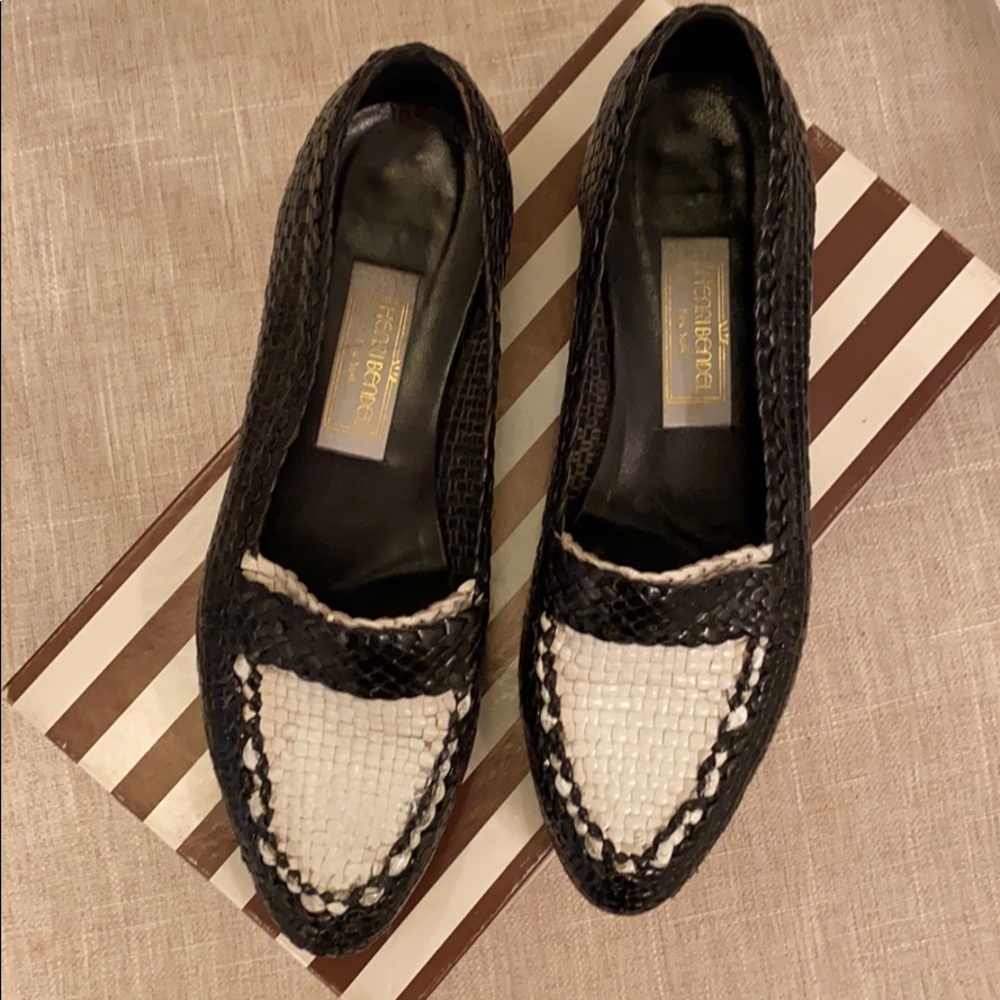 Henri Bendel Black and White Woven Loafers